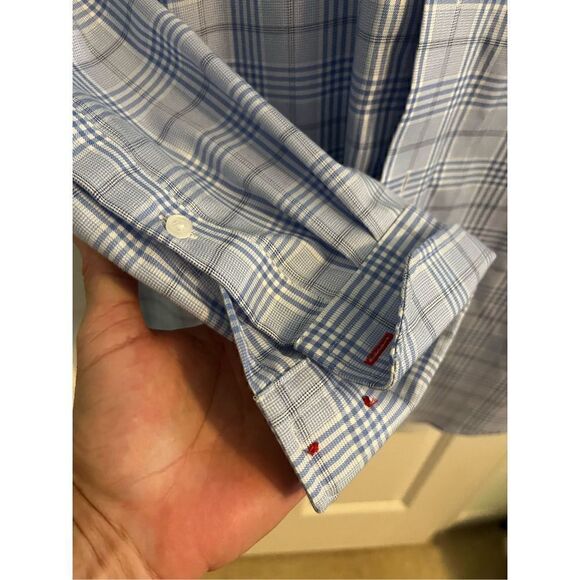 Lorenzo Uomo Blue Plaid Dress Shirt. Size 16 - Picture 5 of 7